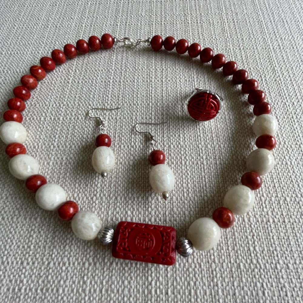 Beautiful coral necklace, handmade sterling silver